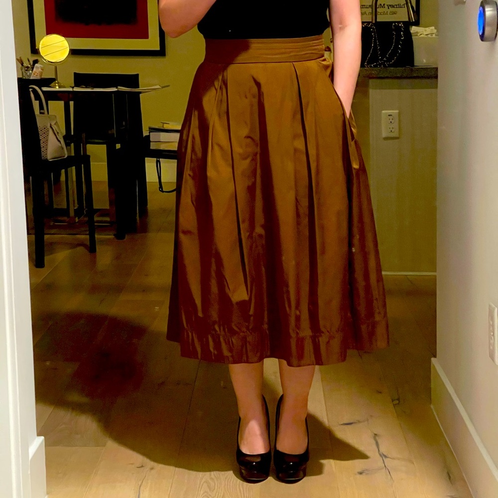 Rich copper Lida Baday satin skirt with pockets